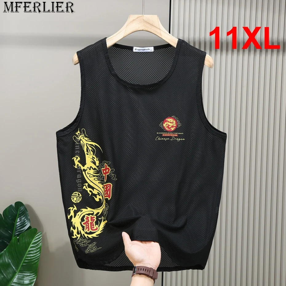 

Summer Cool Vest Men Summer Top Plus Size 10XL 11XL Fashion Casual Dragon Print Vests Male Big Size 11XL