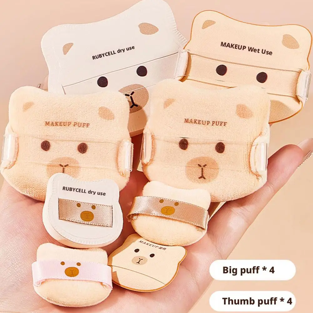 GECOMO-Juego de esponjas para polvo, cojín de aire agradable para la piel, Base impecable, esponja de maquillaje, bonito diseño de oso, conjunto de regalo