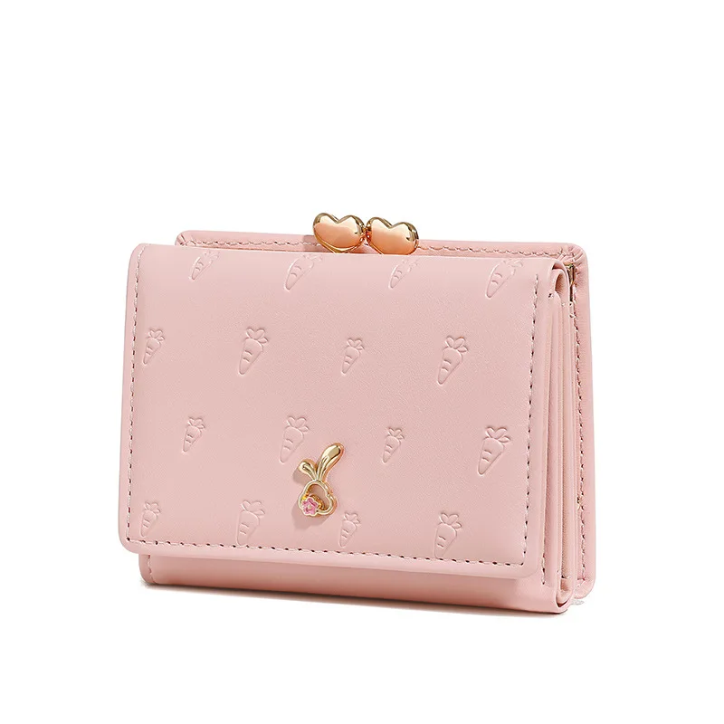 Dompet Lipat Wanita Desain Kucing & Ikan Bahan Kulit PU, Dompet Uang Kecil Gaya Segar, Kantong Koin Wanita untuk Pelajar