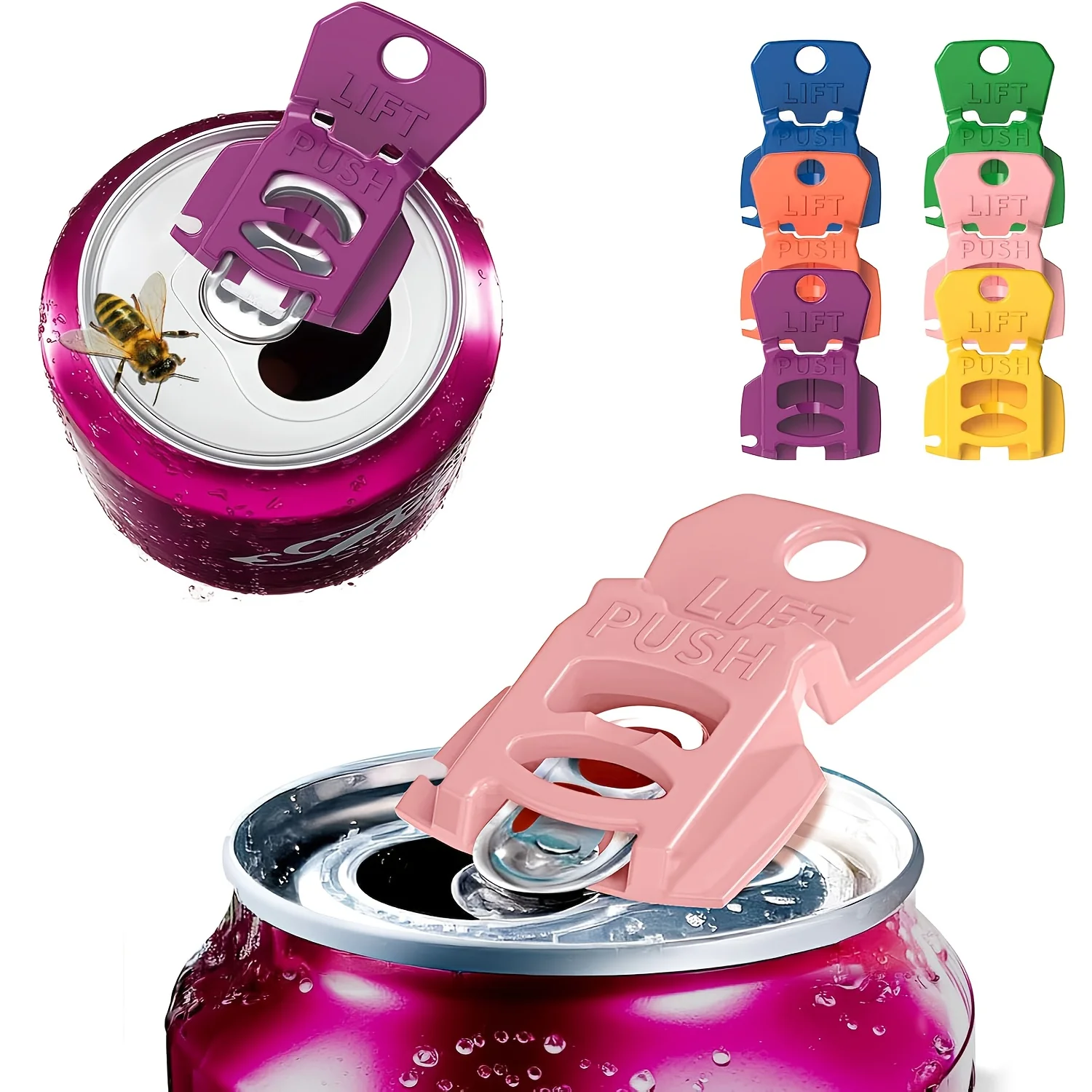 6/12/18 قطعة فتاحة علب المشروبات الملونة مع الغطاء الواقي علامة تبويب بلاستيكية فتاحات علب قابلة لإعادة الاستخدام سهلة فتاحة العلب أداة المطبخ #1