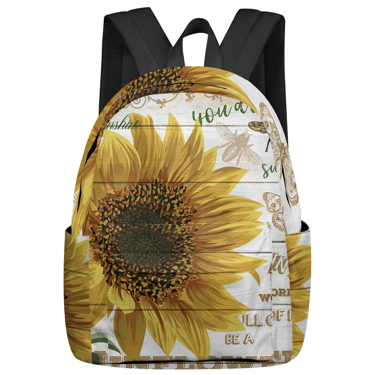 Sunflower Bee Butterfly Wood Board Women Man Backpacks Waterproof School Backpack For Student Boys Girls Laptop Bags Mochilas