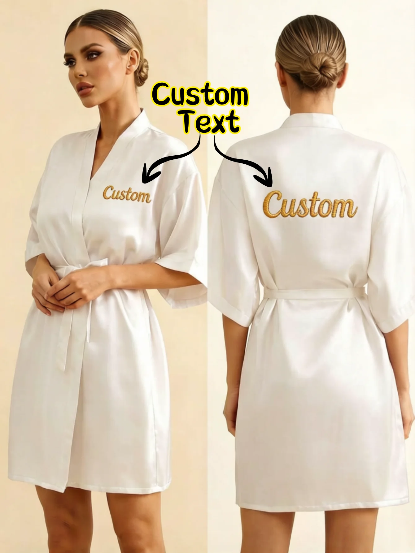 Custom Name Satin Robe Embroidered Text Date Wedding Robe Bridal Party Getting Ready Robe Farewell Single Party Kimono Pajamas