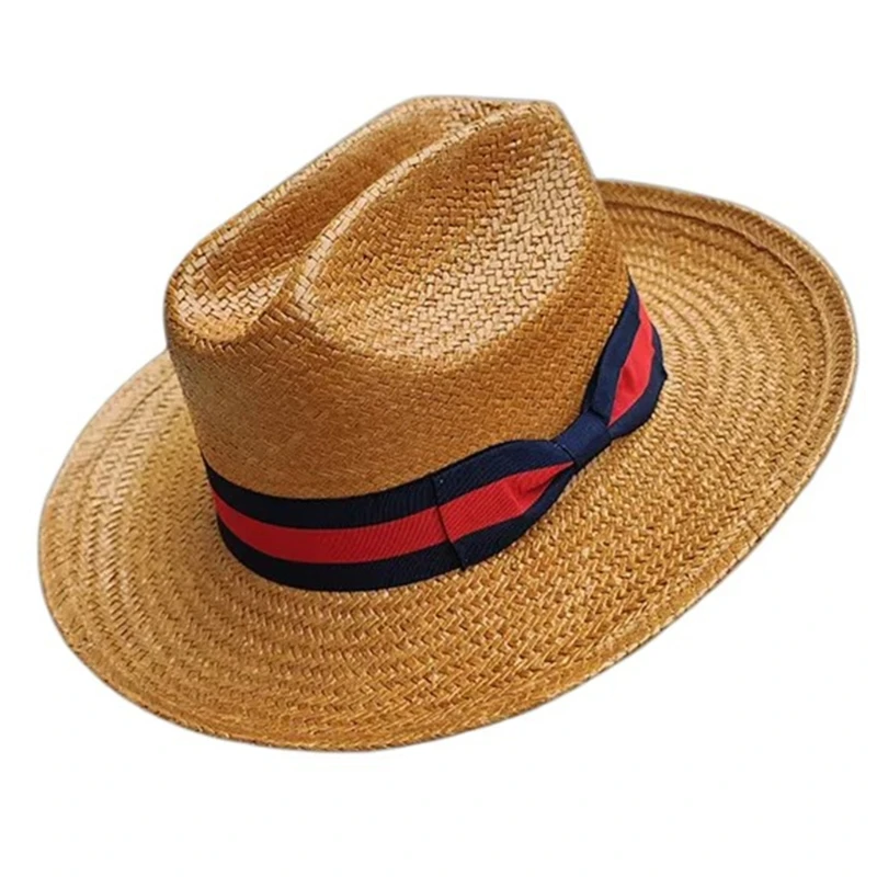 Western Cowboy Hat WovenBelt Straw Hat Adult Sun Protective Hat Travel Headwear