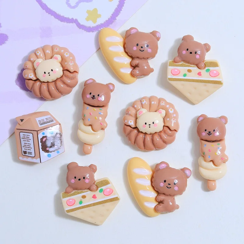 

100 Kawaii Cartoon Bear Bread Milk Cake Flatback Resin Cabochons Kids Clip DIY Headwear Accessories Scrapbook Decor