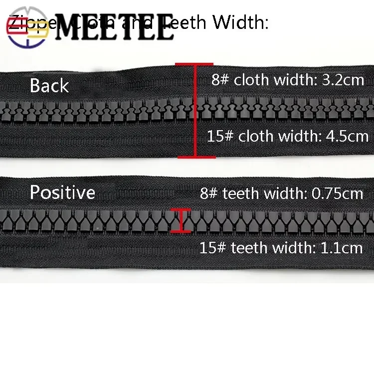 Meetee 8#15# Resin Zippers 70-150cm Open End Long Zip Down Jacket Coat Double Sliders for Sewing Garment Repair Tailor Accessory