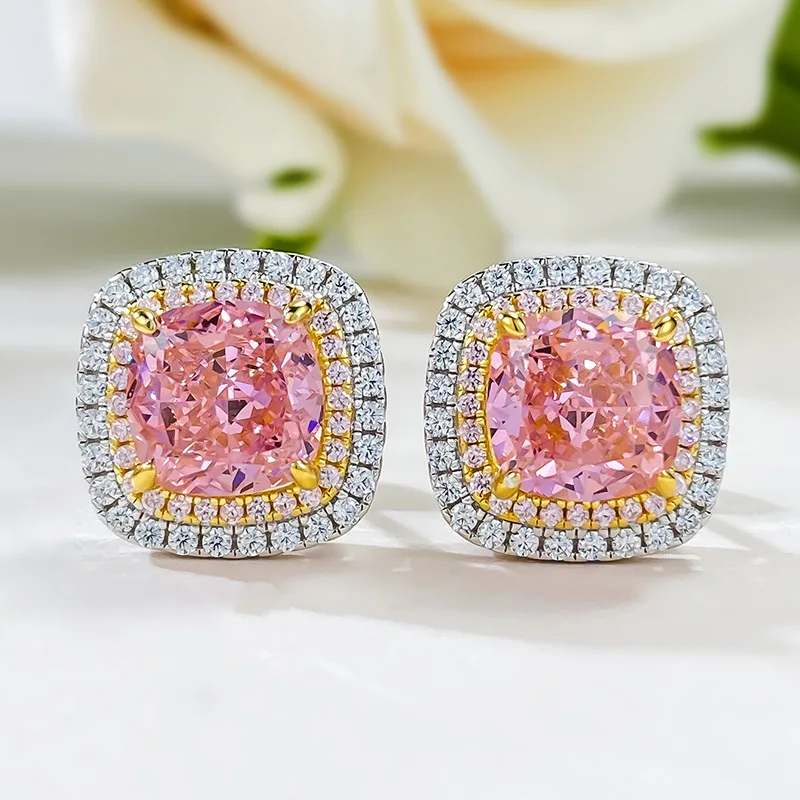 

Luxury 8mm Pink Moissanite Diamond Stud Earring For Women 100% Real 925 Sterling Silver Jewelry Engagement Wedding Earrings Gift