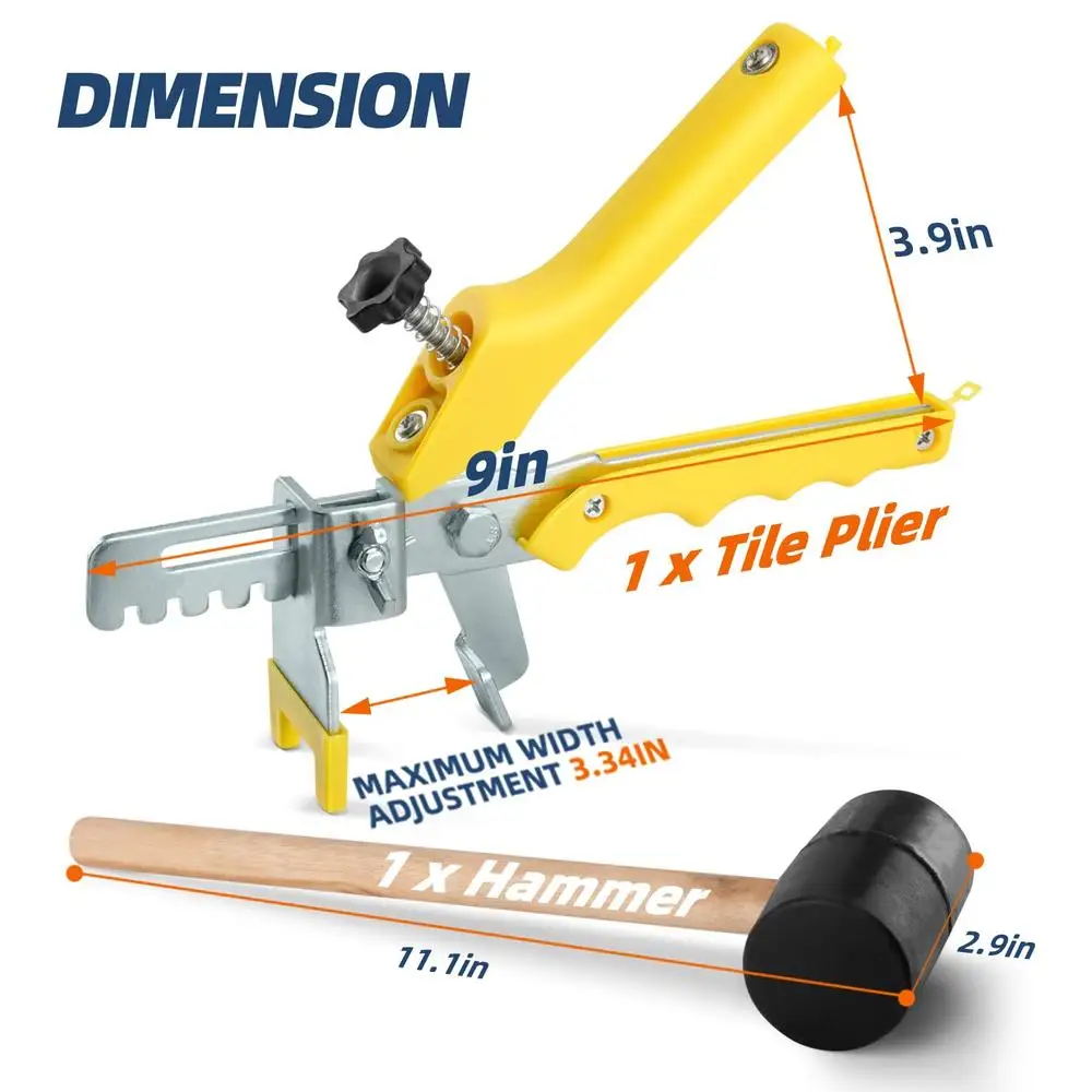 Tile Leveling System Kit with Plier Rubber Mallet 1500 Tile Spacers Clips 200 Reusable Wedges Leveler Tool Set DIY Installations