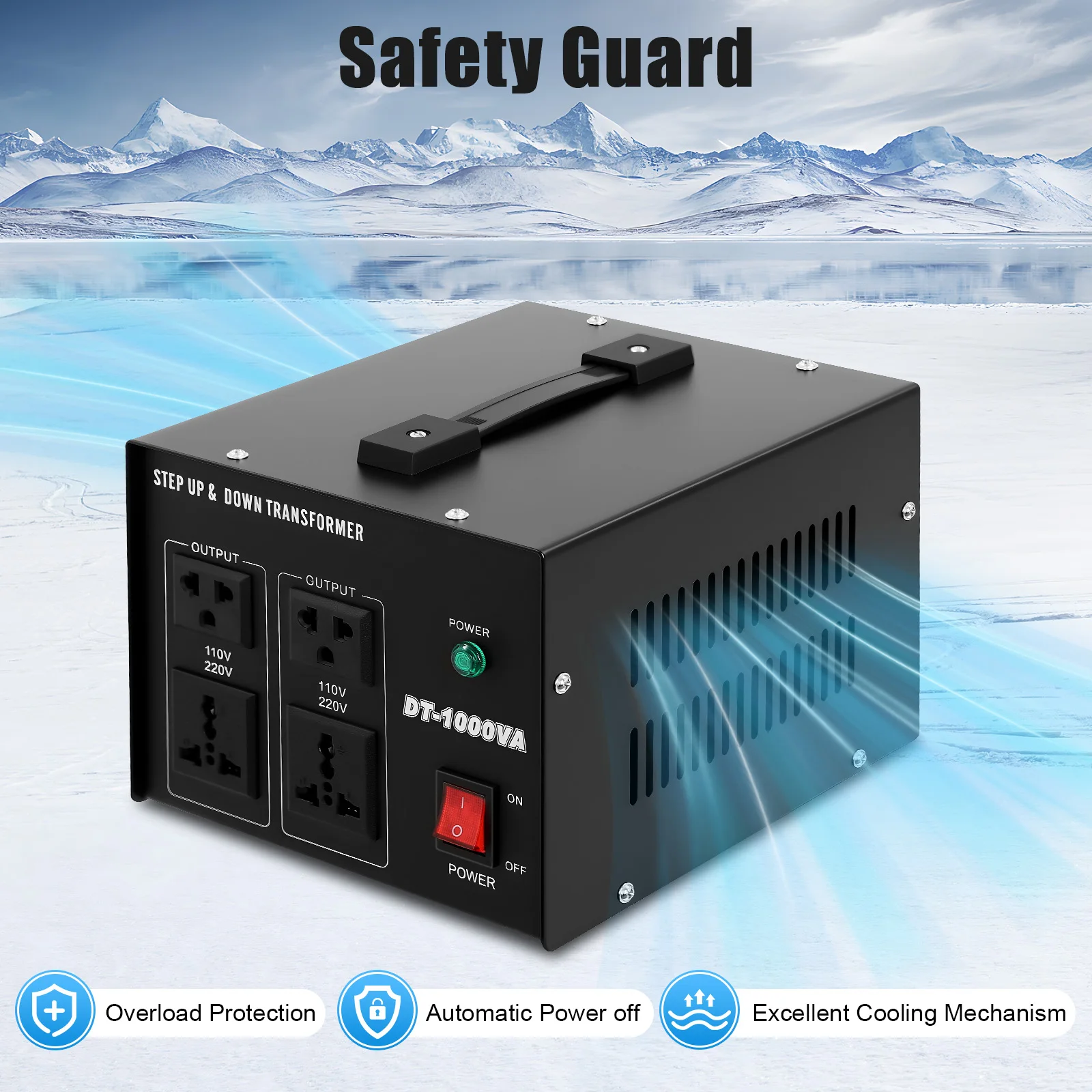 Imagen 6: Transformador Convertidor de Voltaje DT-1000VA 800W, Transformador de Corriente CA 220V a 110V, Convertidor de Corriente Ascendente y Descendente