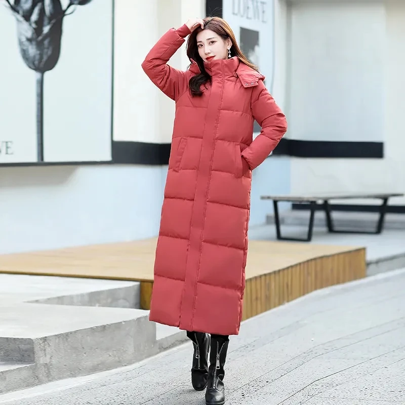 

2025 X-long Hooded Cotton-padded Coat Winter Basic Thick Warm Oversized Down Cotton Jacket Women Casual Solid Parkas Streetwear