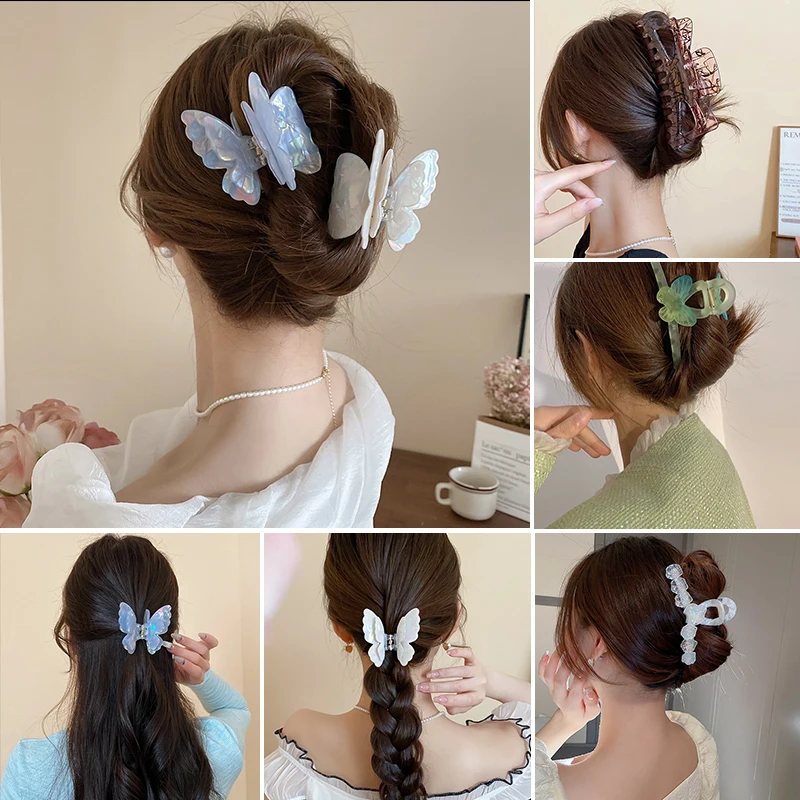 

Fluorescent Butterfly Hair Claw Clip for Women Acetic Acid Shark Claw Ponytail Scrunchies Hair Crab Clips Hair Accessories