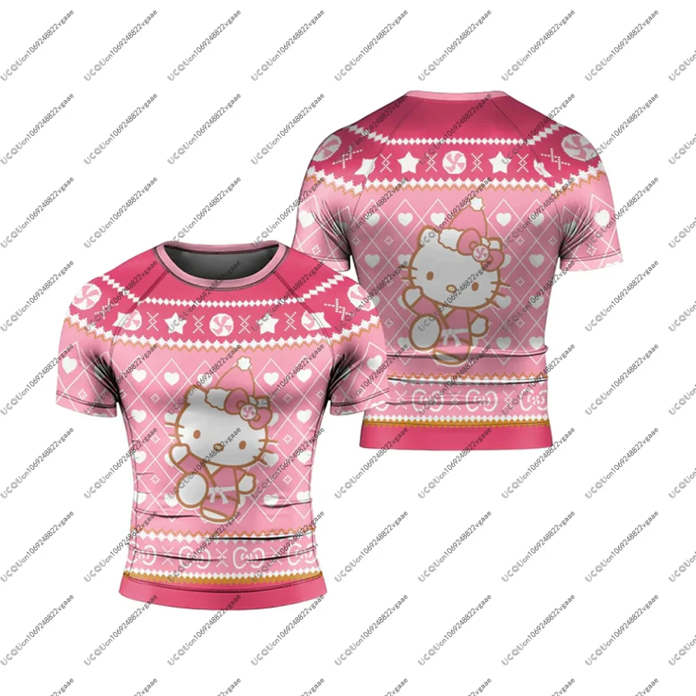 الرجال أطفال بنات أعلى طفح الحرس تأثيري هدية عارضة الرياضة عيد الميلاد المحملة مرحبا كيتي الرنة عيد الميلاد جيو جيتسو رياضة اللياقة البدنية تي شيرت #4