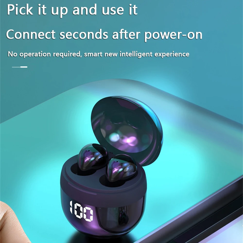 Mini pequeno e leve fone de ouvido sono display led energia mini sem fio 5.3 fone música hd chamada hlfl qualidade som masculino senhora