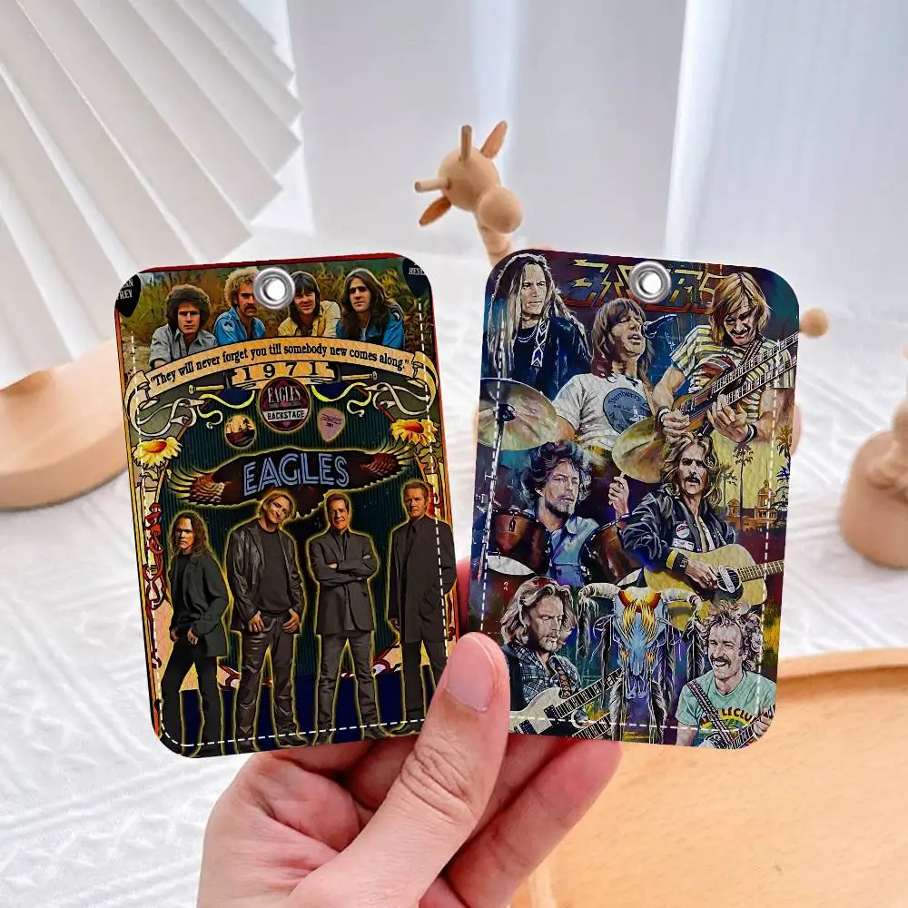 

Classic Rock Band E-Eagles 1Pc Access Card Case Leather Card Holder Keychain Key Ring Door Access Tags ID Card Case Keychain