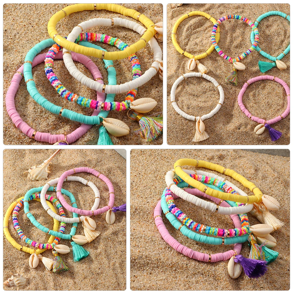 

Shell Tassel Bracelet Ethnic Jewelry Bohemian Style Women Chain Hand Ornament Vintage Polymer Clay Durability Creative Design