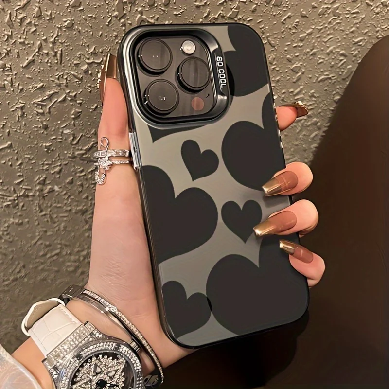حافظة هاتف منقوشة على شكل قلب لهاتف آيفون 16 15 14 13 12 11 Pro/ Max/Plus غطاء خلفي مضاد للصدمات ومقاوم للصدمات