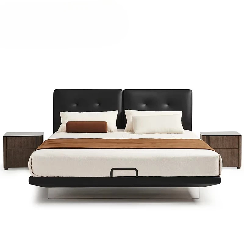 Modern split button tufted floating bed with microfiber upholstered bedroom furniture