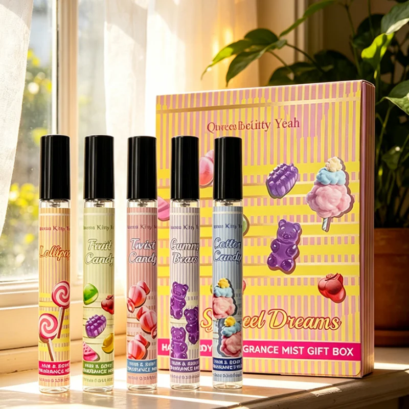

Candy Scent Perfume Gift Set 5pcs Long Lasting Sweet Fruity Fragrance Mist For Women Portable Mini Spray Dating Perfume Kit