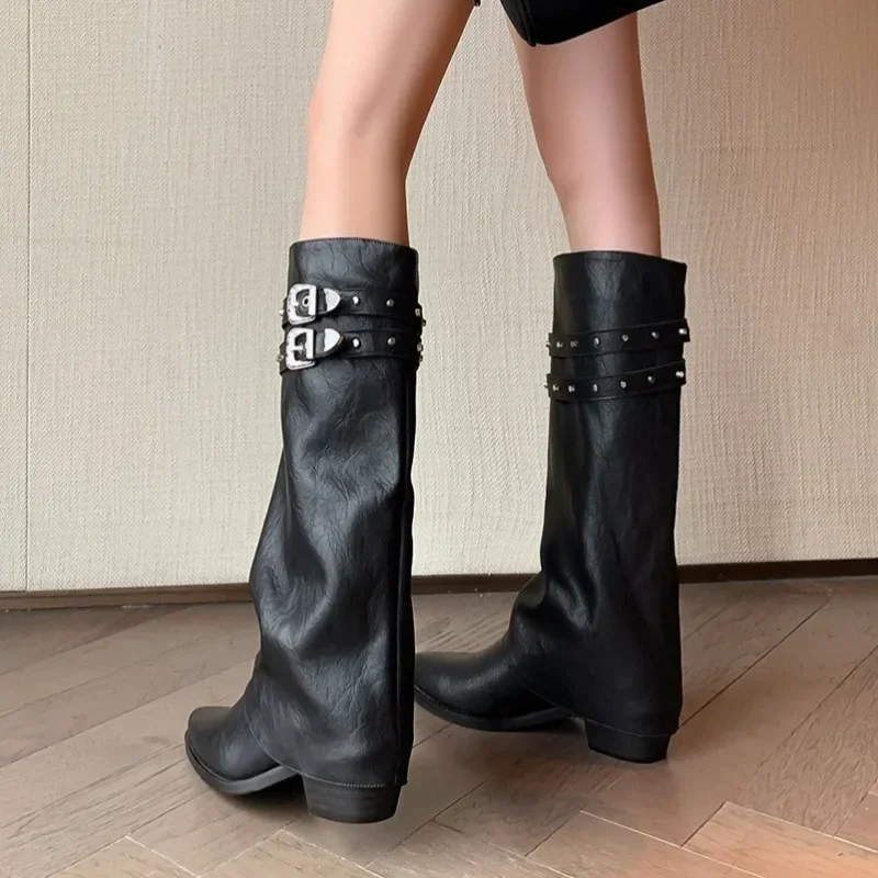 

2024 Winter Luxury Designer Winter Women's Western Cowboy Boots Fashion Ladies Elegant Rider Long Boots Square Heel Womens Shoes