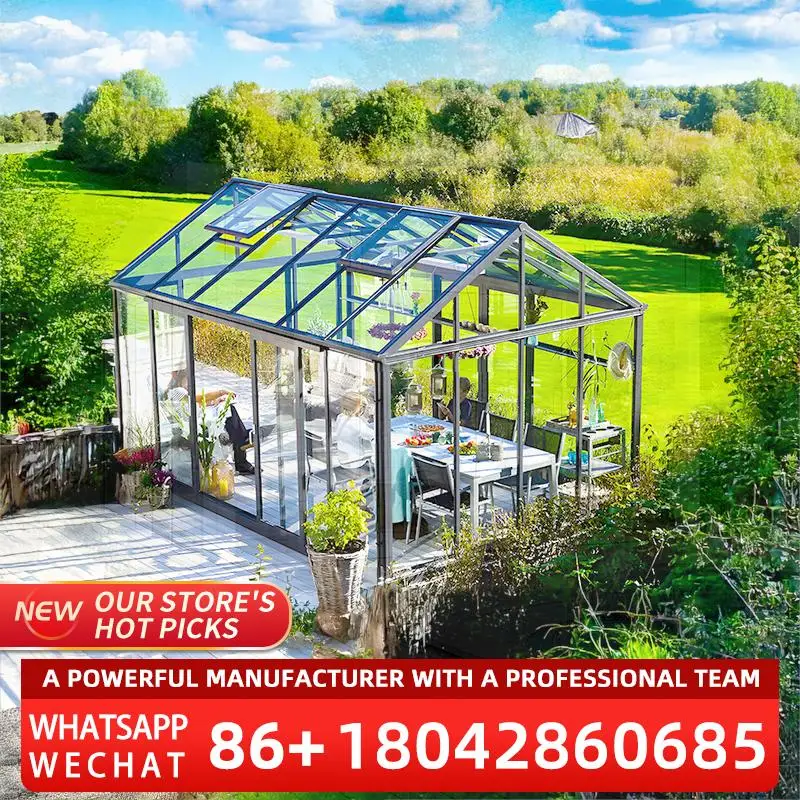 

Hot Sale Modern Design Free Standing Aluminium Sunrooms Green Glass Garden Houses for Sale US UK Usage in Patio Backyard Porch s