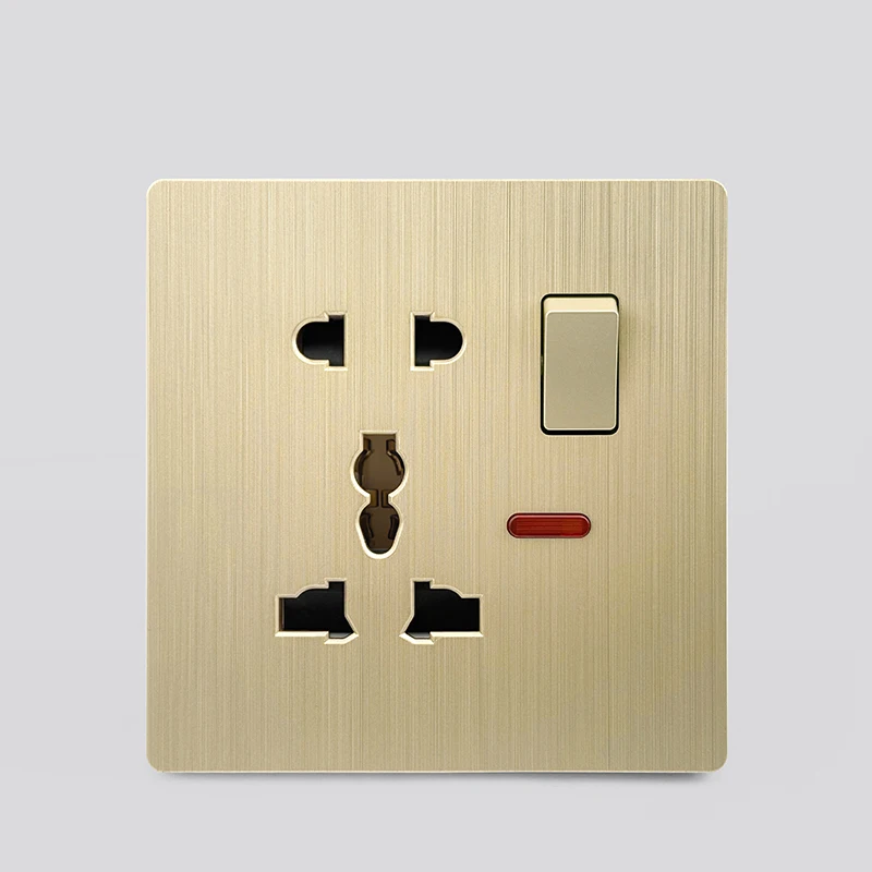 Luxe geborsteld goud ultradunne wand 1/2weg lichtschakelpaneel, EU FR stopcontact, UK universele 3-pins USB C-aansluiting AC 110-250V - afbeelding 1