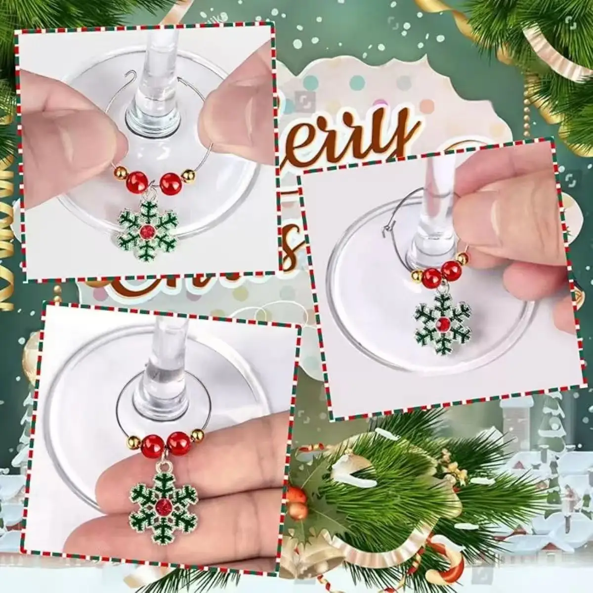 Christmas Wine Glass Ring Modern Minimalist Metal Wine Glass Identifier Holiday Party Wine Glass Charms