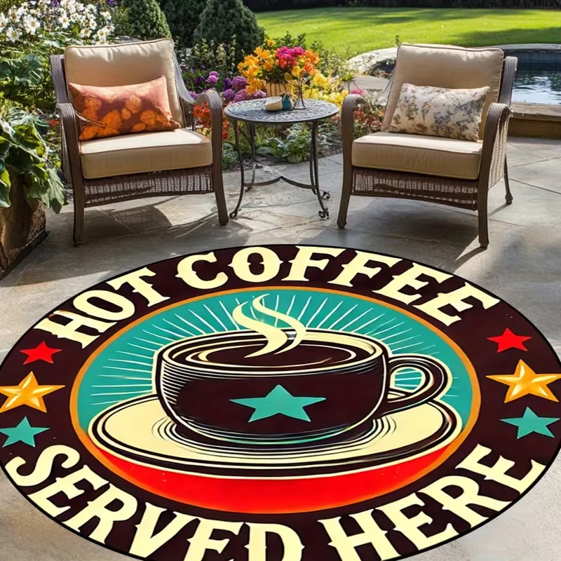 Vintage Retro Buchstaben-Druck Runder Teppich Rustikaler Kaffeehaus-Stil Rutschfester Bodenteppich Outdoor-Terrassen-Dekor-Matte für Veranda