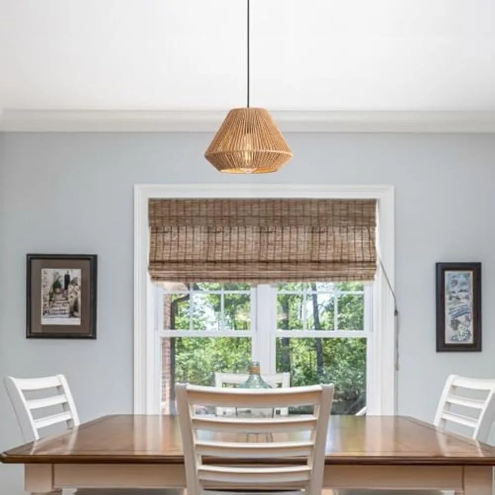 9.64" Rattan Pendant Lighting Fixture Mini Retro Boho Wicker Pendant Light E27 Hand Woven Bamboo Pendant Light Vintage Farmhouse