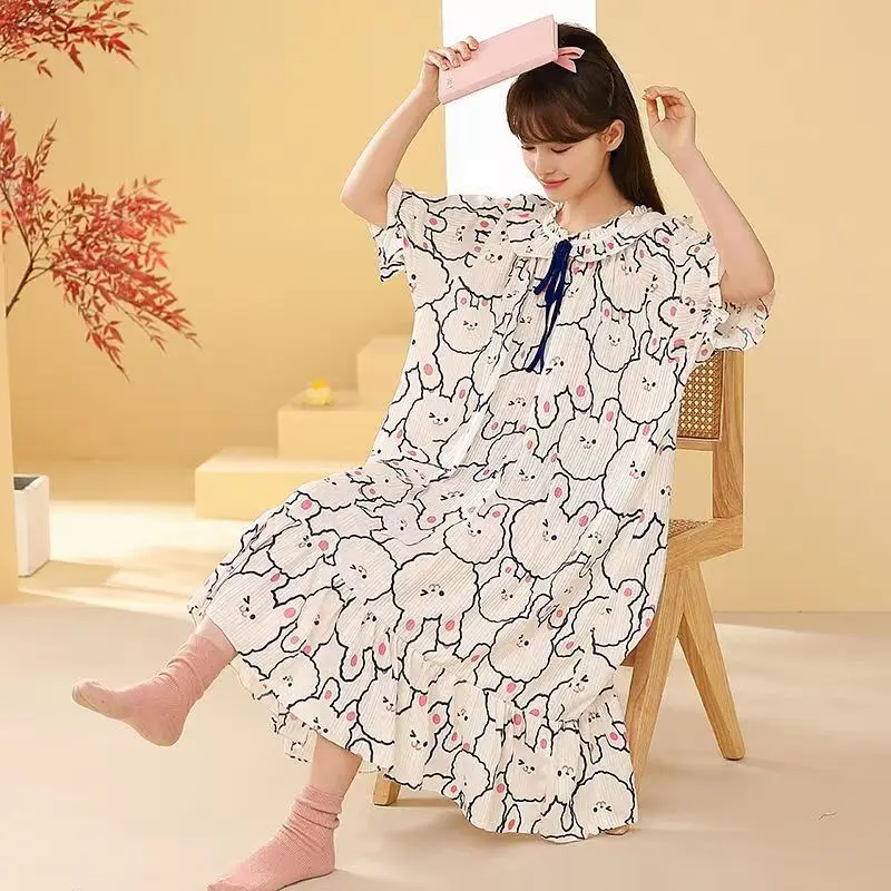 Long Cotton Nightgowns for Women Nightdress Sleepwear Women Cute Ladies Nightshirt Nightie Nightwear Plus Size Sleep Dress 4XL