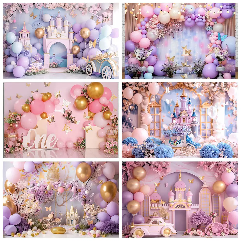 

Balloons Flowers Background for Girl 1st Birthday Cake Smash Decoration Backdrop Baby Shower Party Banner Photo Studio Props