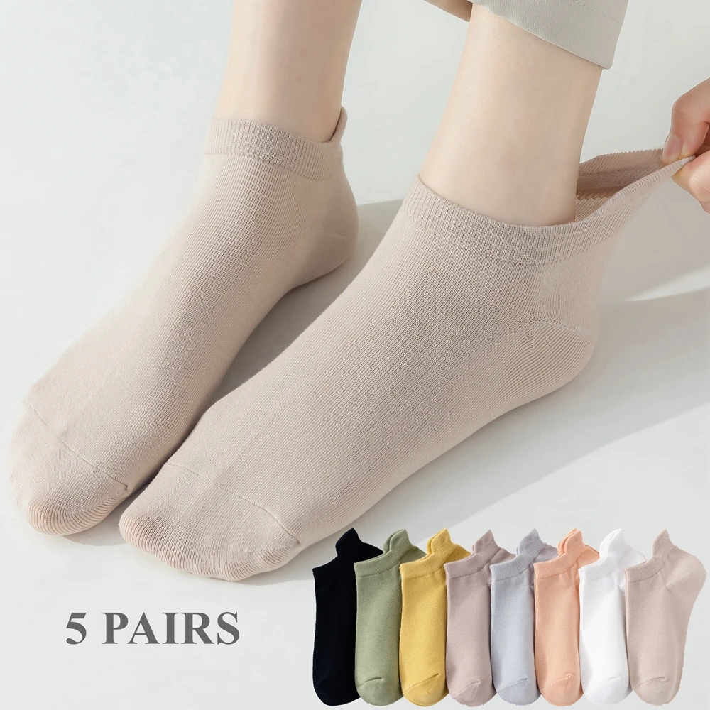 

5 Pairs Women Ankle Socks Summer Mesh Thin Non-slip No-show Socks High Quality Cotton Low Cut Short Sports Slipper Socks