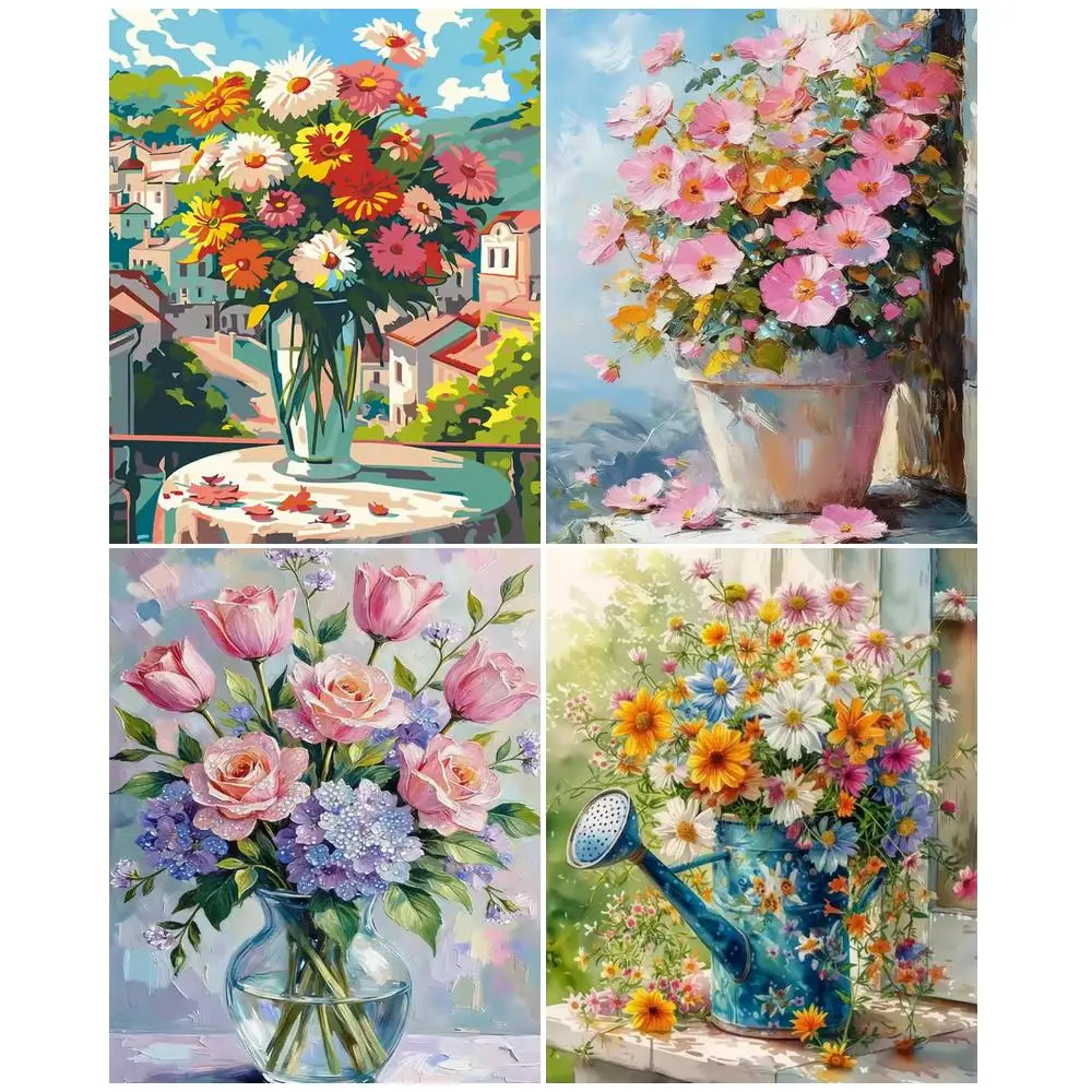 

GATYZTORY Painting By Number Flower Hand Painted Paintings Gift DIY Pictures By Numbers Kits Drawing On Canvas Home Decor
