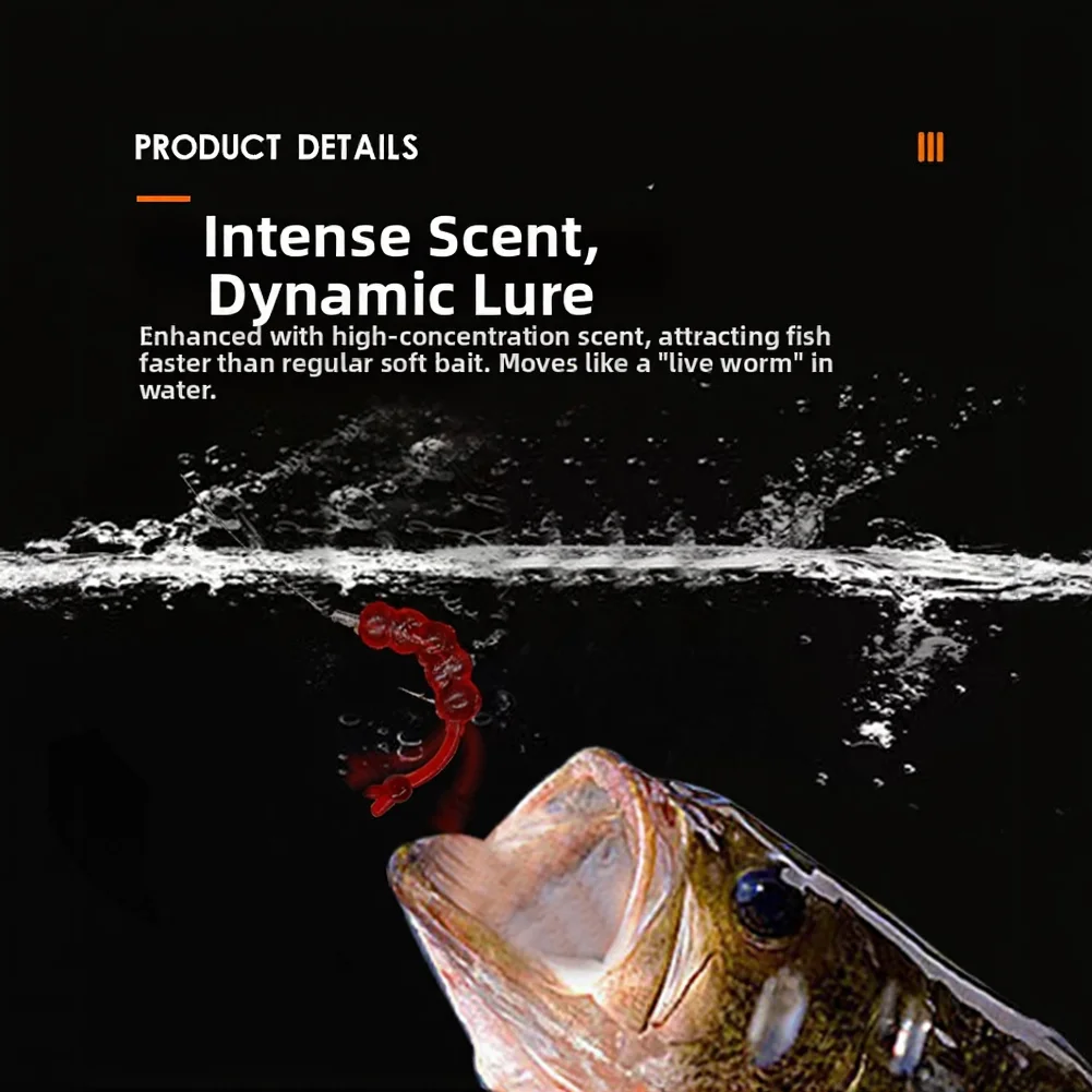 Soft Plastic Maggot Lure Red Worm Bait 2-3cm Biomimetic Segmented Design For Trout Bluegill Perch- Ice Fishing
