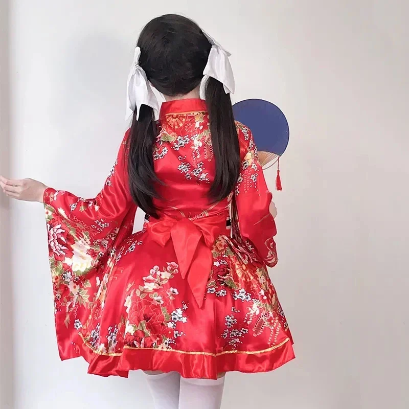 Women Japanese Kimono Yukata Robes Kawaii Girls Floral Printed Haori Suit Lovely Lolita Dress For Women Anime Halloween Costume