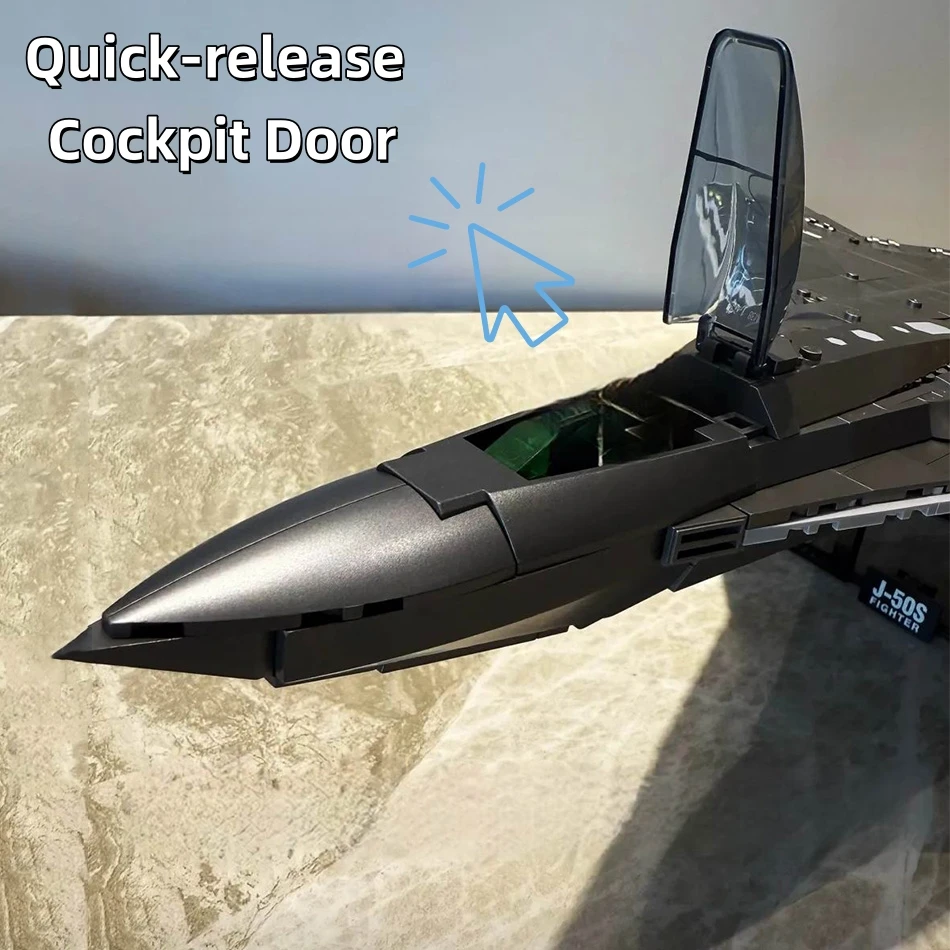 J-50S 6세대 스텔스 전투기 블록 1/44 스케일 DIY 조립 교육용 모델 브릭 키트 장난감 어린이 소년 최고의 선물