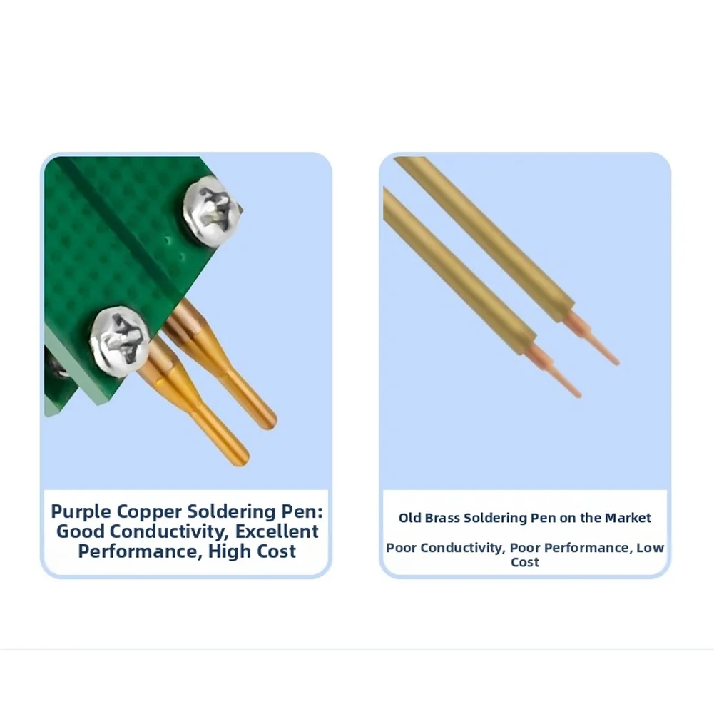 Flexible silic wire spot welding pen with copper electrode tip for strong current flow and easy handed operation