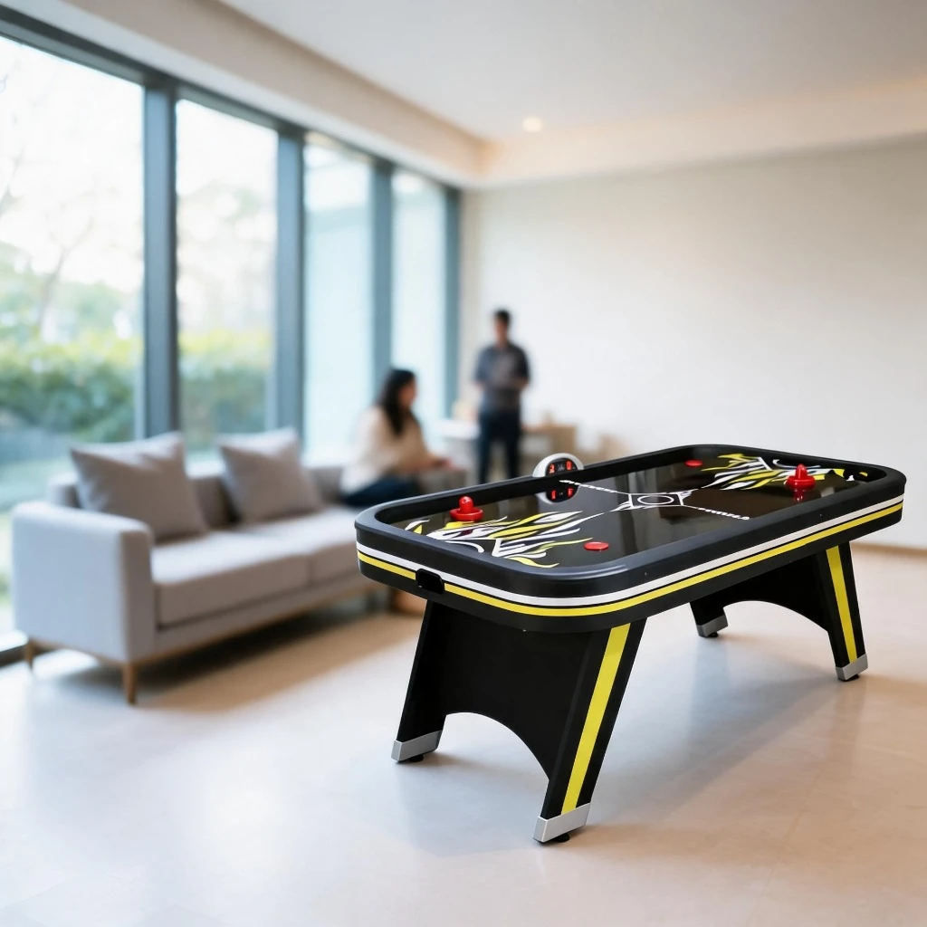 6FT Fast-Paced Air Hockey Table with Electronic Overhead Arena Scoreboard in Red Blue Yellow Colors