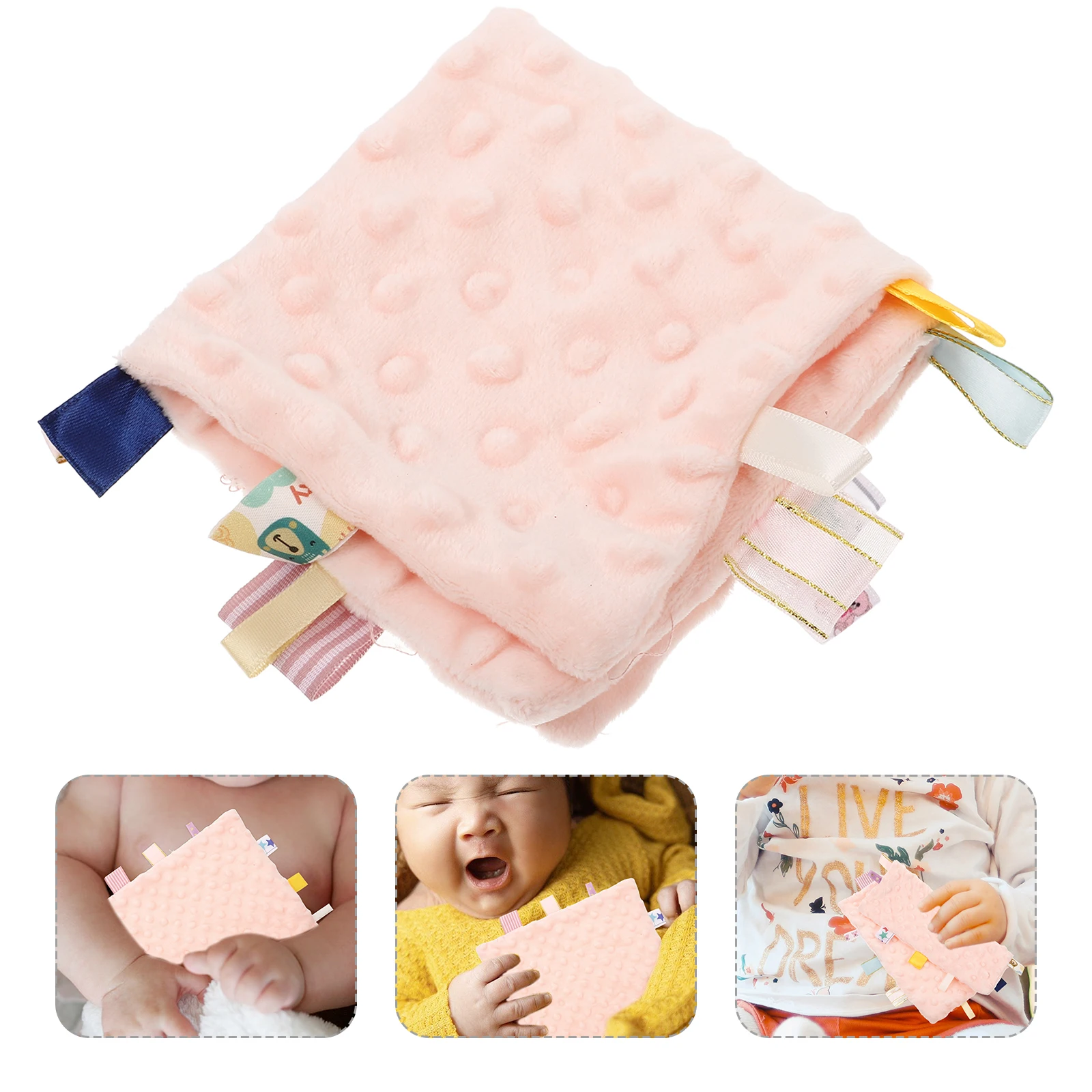 

Soothing Sensory Tag Blanket Soft Security Towel Chewable Pink Tags Comforter Burp Cloth for Newborn Girls Toddlers
