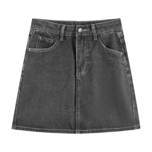 Amerikanischer Jeansrock mit heißem Mädchendesign für Frauen, hohe Taille, Linie A, Hip, Short, Schwarz und Grau, neuer Stil, Sommer, 2022 9 Hauptverkaufsrock Schwarz kurz - №6