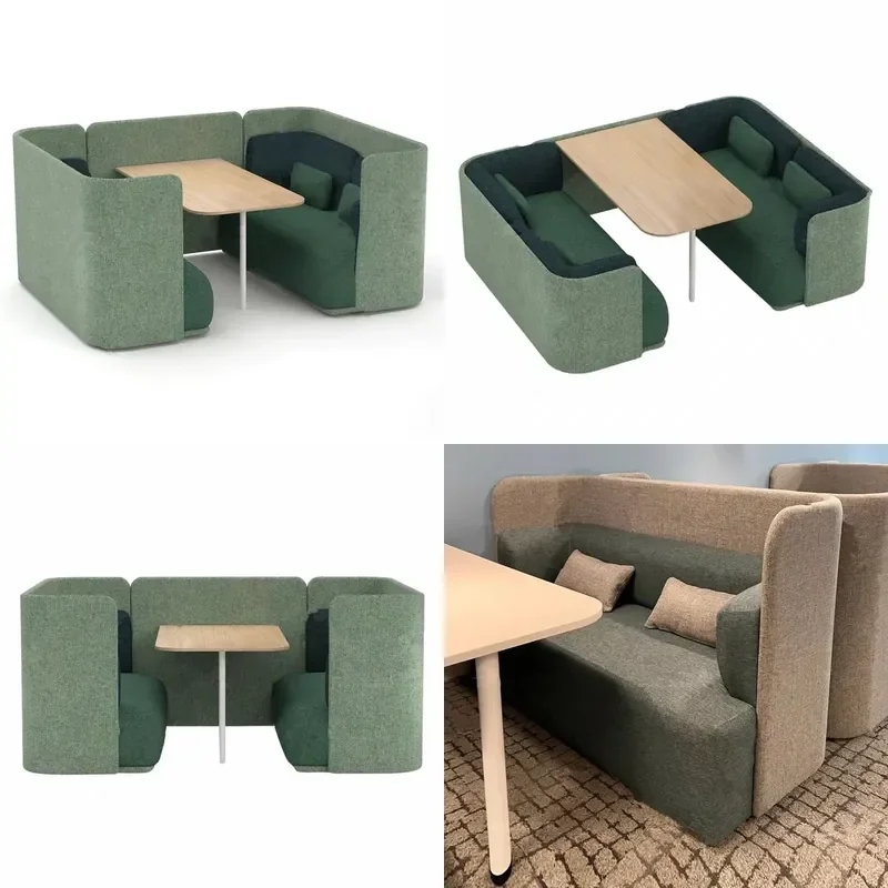 Modern High Back Fabric Sofa Semi Enclosed Office Booth Private Negotiation Seat Simple Business Lounge Furniture