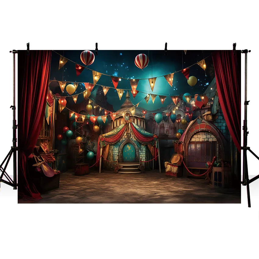 Mehofond Photography Background Circus Carnival Tent Night Stars Balloon Kid Birthday Party Portrait Decor Backdrop Photo Studio