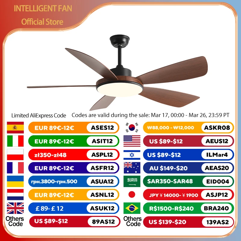 56 Inch Restaurant Fan with 60W LED Llights 5 Blade DC motor Ceiling fan Support Remote Control 110V 220V