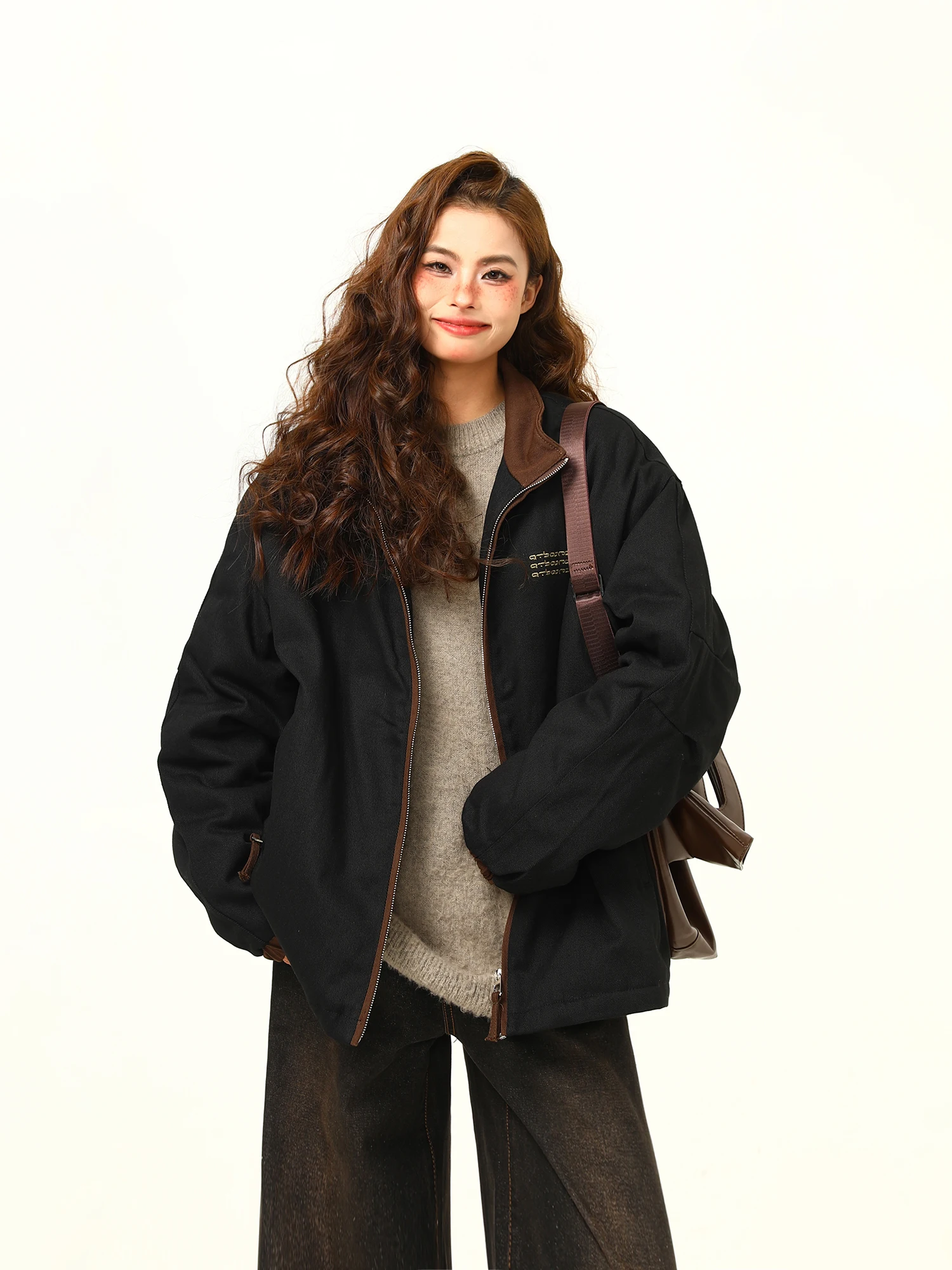 

Limited Edition American Vintage Thiened Cotton Workwear Jaet Street Sle Loose Fit Zipper Closure Long Sve Pure Color