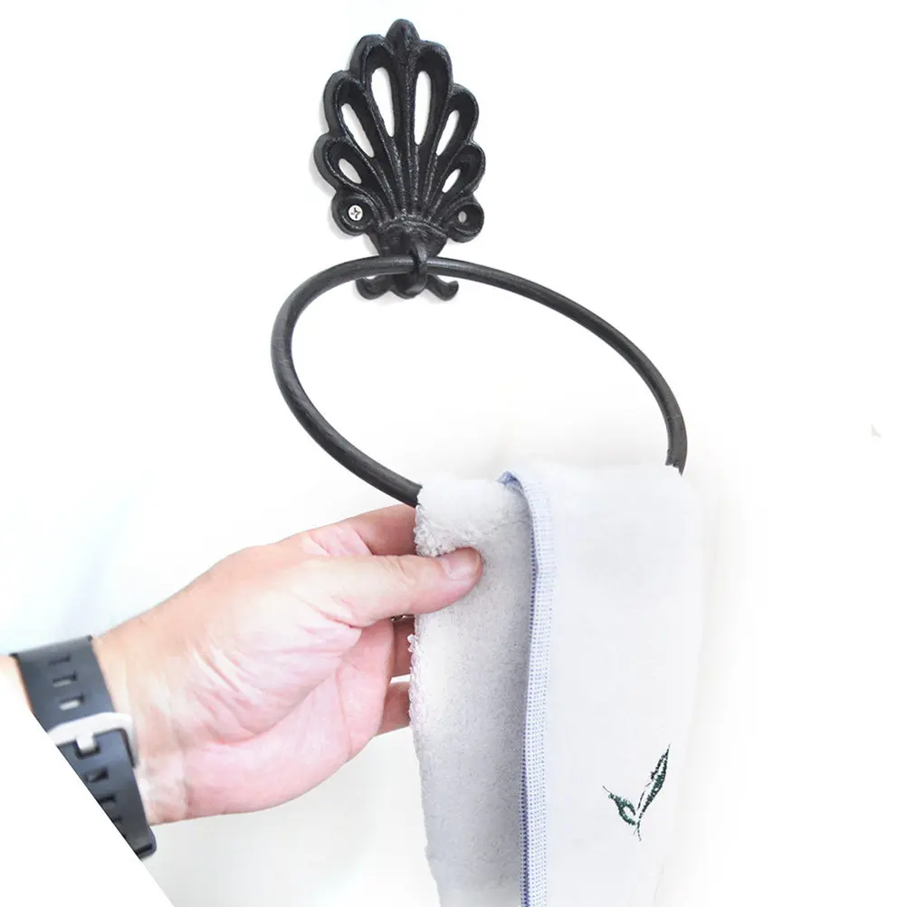 

2Pcs Heavy Duty Iron Towel Hanging Ring with Tissue Holder Compact Bathroom Organizer Elegant Design Easy Install
