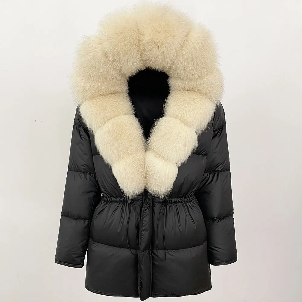Piumino d'anatra bianco Cappotto di pelliccia di realtà Giacca di pelliccia di volpe naturale femminile Donna Autunno Inverno Caldo Lady Piumino di pelliccia di volpe reale