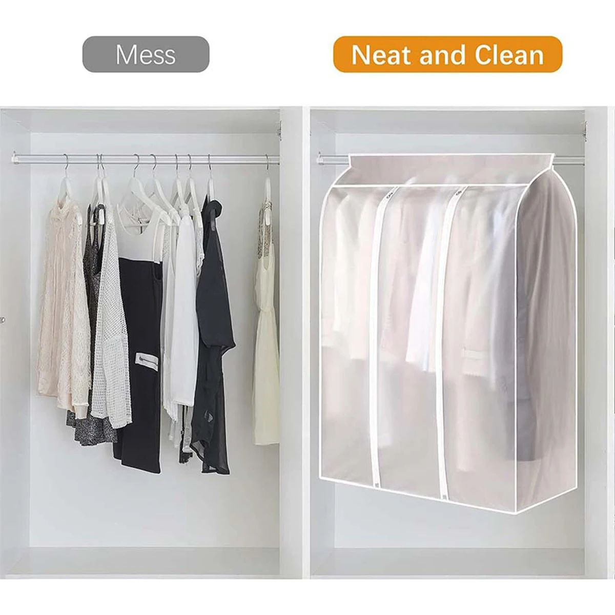 Clothing Dust Cover Transparent Dress Clothes Garment Dust Cover Hanging Organizer Waterproof Dustproof Clothes Wardrobe Storage