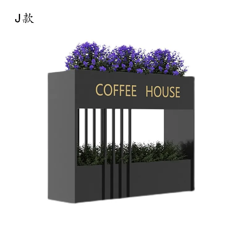 

Square commercial street trough, restaurant hotel outdoor wrought iron flower box combination