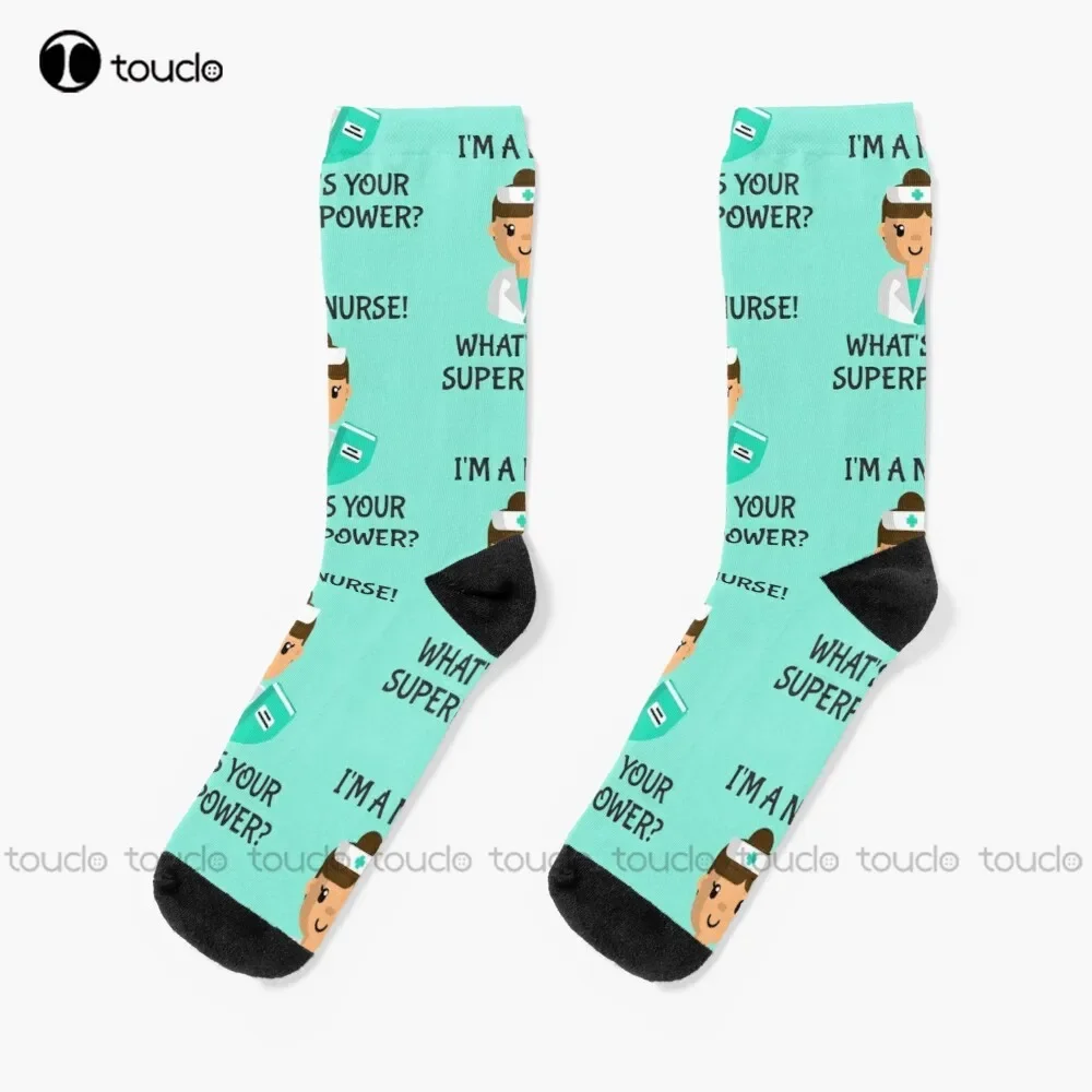 I'M A Nurse! What'S Your Superpower?* Socks Kawaii Socks Unisex Adult Teen Youth Socks Personalized Custom 360° Digital Print