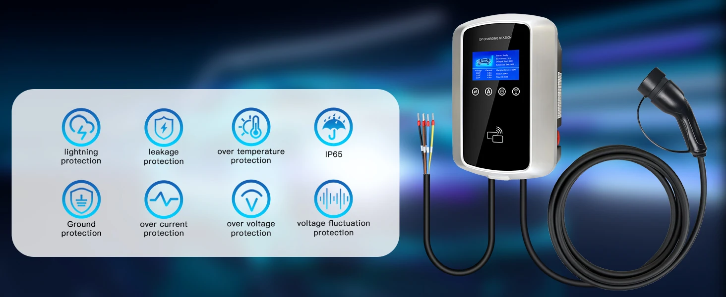 Kolanky EV Ladegerät 32A 22KW Elektrofahrzeug Auto Ladegerät EVSE Wallbox Timer 11KW 7,2KW Typ2 IEC62196-2 Steckdose Tuya APP Steuerung – Detail 2