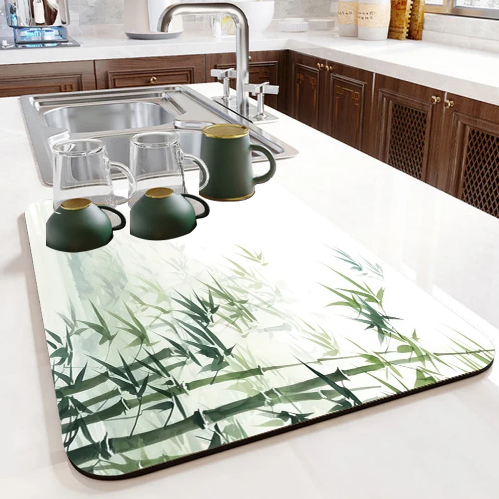 Tableware Drying Mat Soft Drain Pad Non-slip Super Absorbent Wear-resistant Coffee Machine Mat Kitchen Table Courtyard Decor