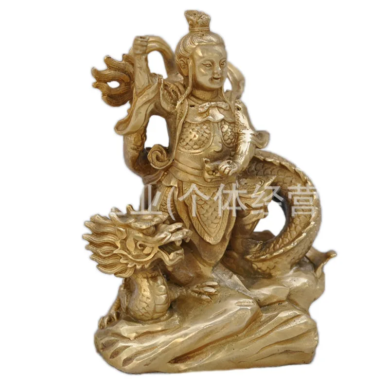 Copperware, pure copper home decoration, metal crafts, Nezha Three Prince character statue, creative small ornament.